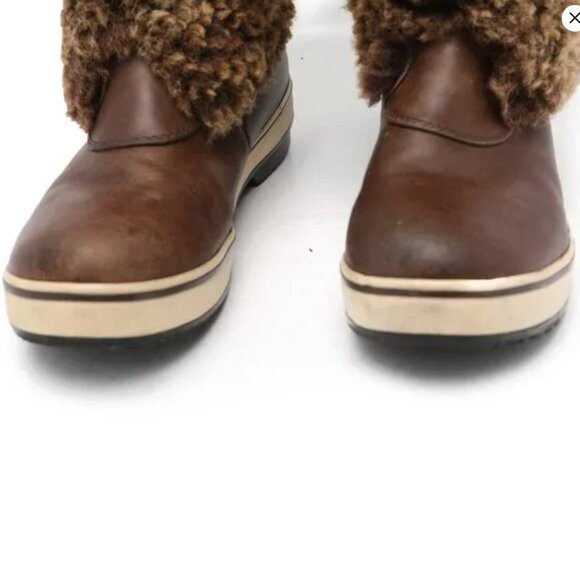 UGG Australia Lilyan Brown Leather Shearling Winter Boots Waterproof Fur Rubber - Picture 11 of 12